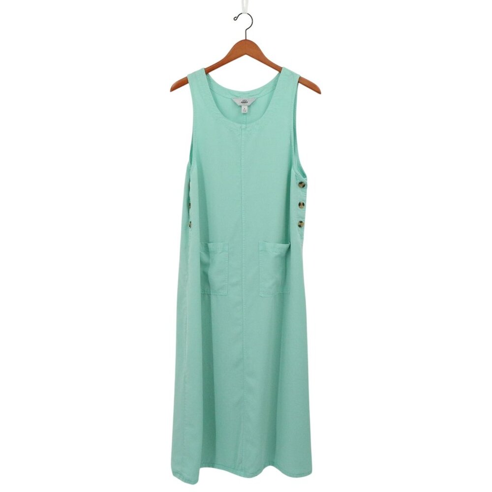 Amy K Su AKS Tencel Pinafore Jumper Maxi Buttoned Pockets Mint Green Dress M